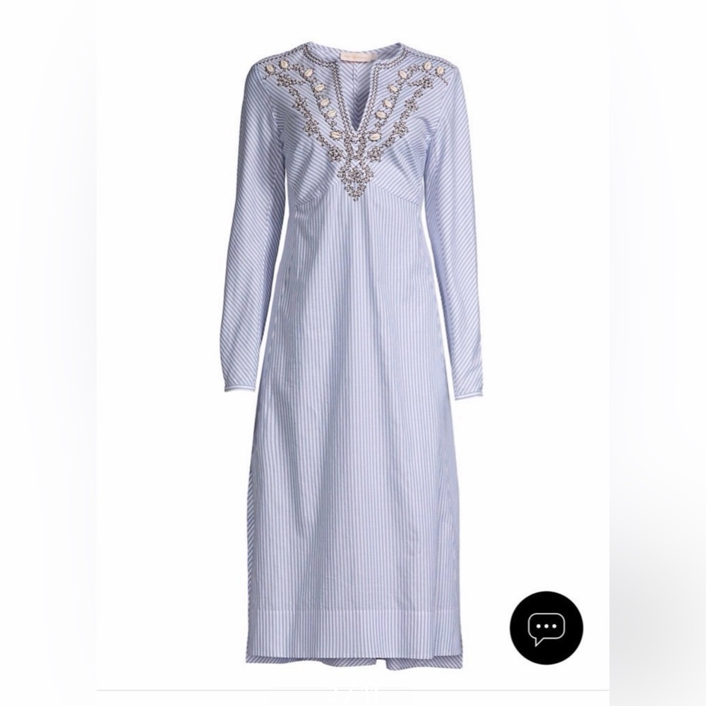 TORY BURCH EMBELLISHED STRIPE STEP HEM MIDI TUNIC DRESS - Picture 2 of 9